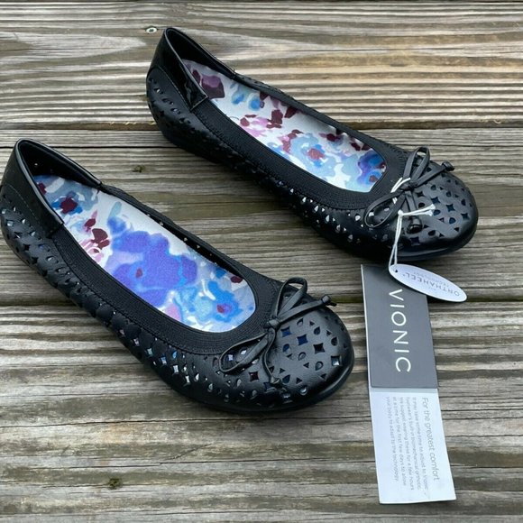 Vionic Women Shoes Black Leather Upper ORTHAHEEL Sandal Bow Ballet Size 5US 36EU - Picture 9 of 9